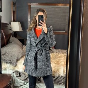 Calvin Klein Black & Grey Wool Coat, Size 6